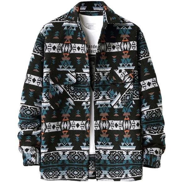 Men's Woolen Bomber Jacket Lightweight Button Down Shirt Casual Pea Topcoat